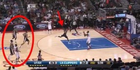 After the amazing block and dunk, Jeremy beats all of his teammates down the court to deflect the pass.